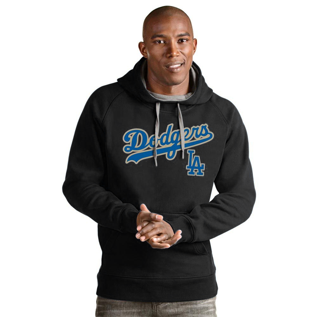 Los Angeles Dodgers Antigua Black Gold Royal Victory Pullover Hoodie