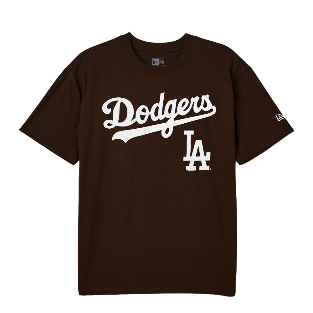 New Era Los Angeles Dodgers Walnut Brown On White Wordmark Tee