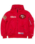 New Era X Alpha Industries San Francisco 49ers L-2B Hooded Bomber Jacket Red