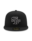 San Francisco 49ers Black On Black White Outline SF 59Fifty Fitted