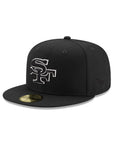 San Francisco 49ers Black On Black White Outline SF 59Fifty Fitted