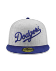 Los Angeles Dodgers Wordmark Script Heather Grey Royal MLB 59Fifty Fitted Hat