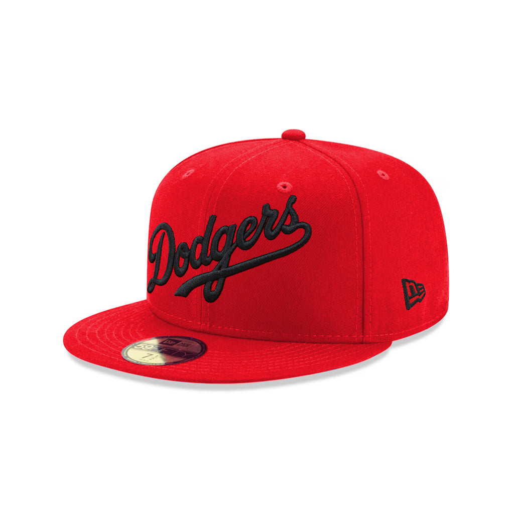 Los Angeles Dodgers Wordmark Script Scarlet Red Black MLB 59Fifty