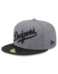 Los Angeles Dodgers Wordmark Script Storm Grey Black MLB 59Fifty Fitted Hat