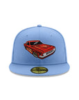 sky blue MiLB cap with red lowrider classic car logo on a white background