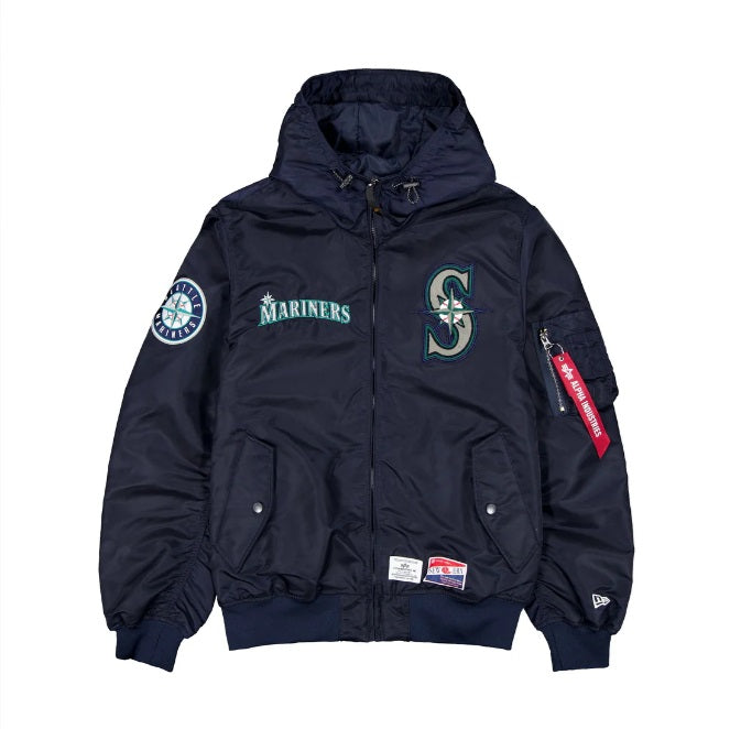 New Era X Alpha Industries Seattle Mariners L-2B Hooded Bomber New Era X Alpha Industries Seattle Mariners L-2B Hooded Bomber