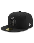 San Diego Padres Black on Black White Outline 59Fifty Fitted