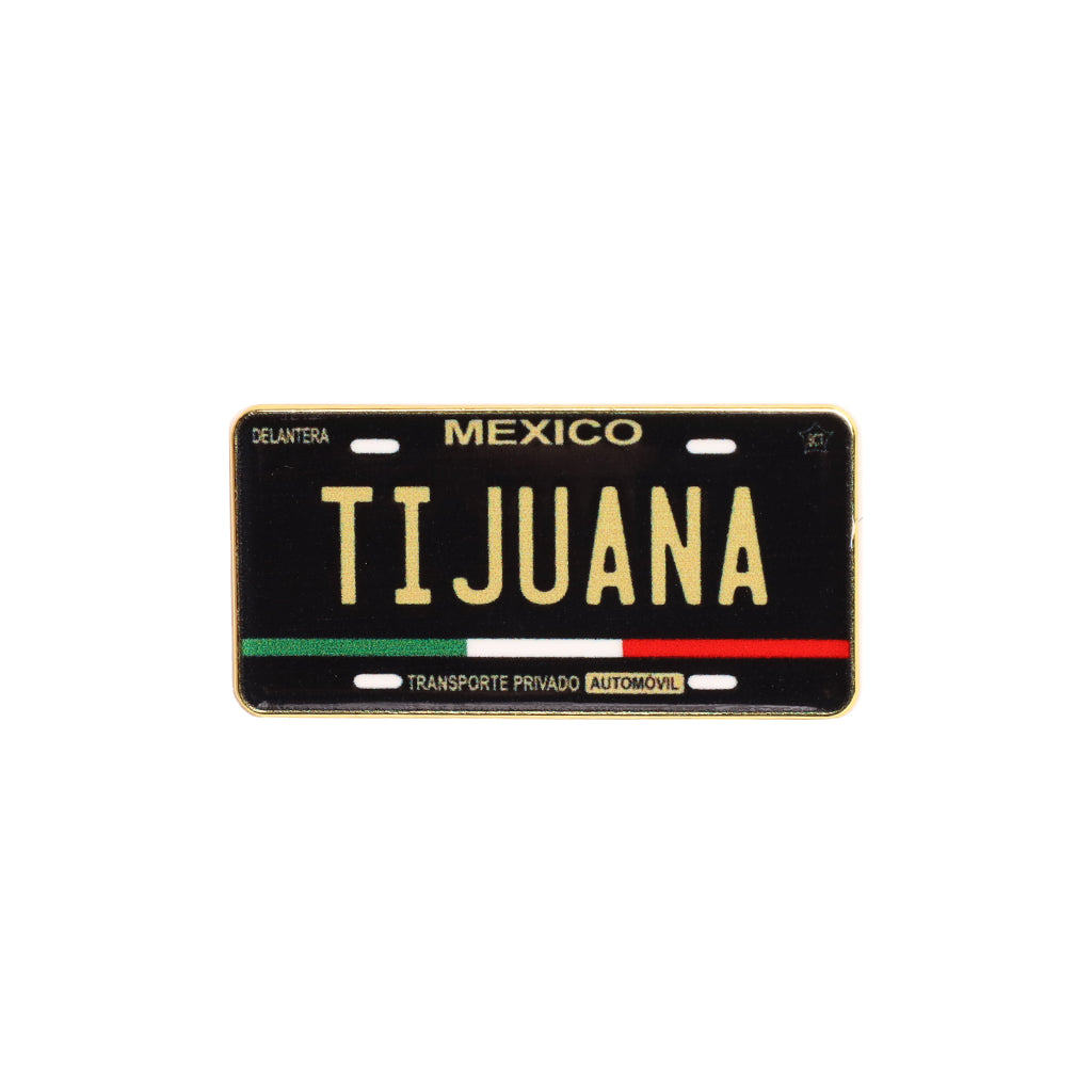 Tijuana Mexico Black Gold Car Plate Cap Pin