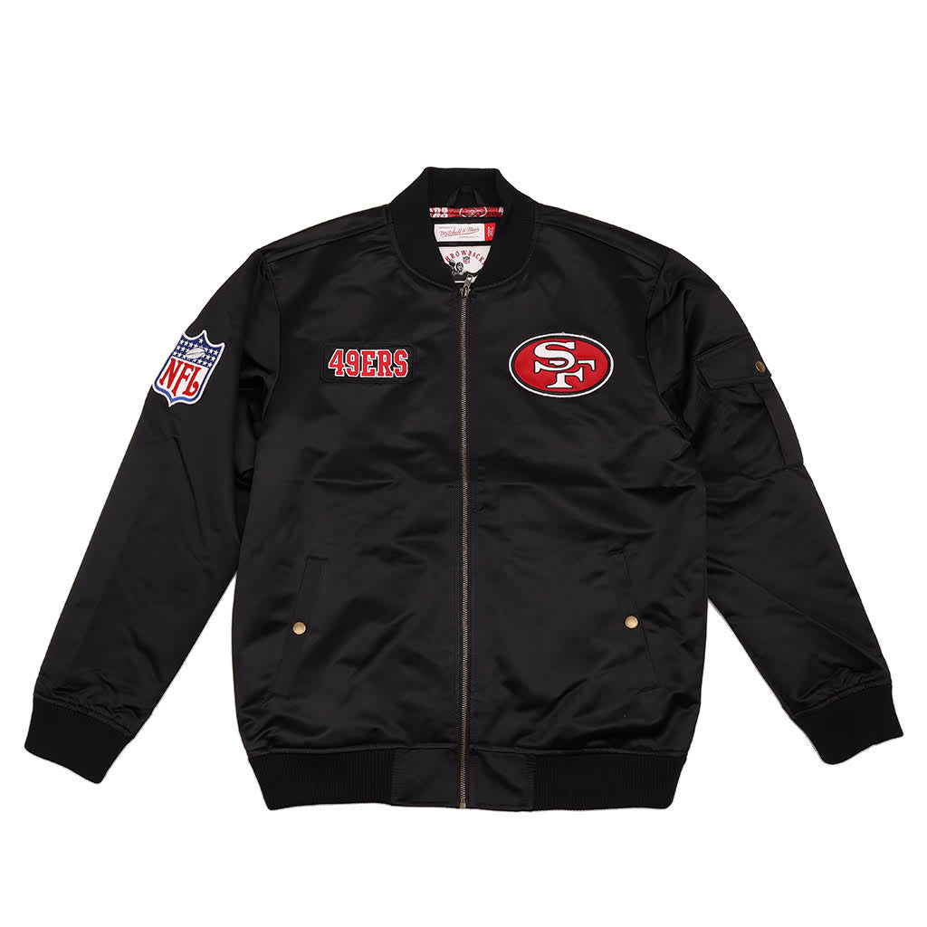Mitchell & Ness San Francisco 49ers Satin Black Bomber Jacket