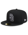 San Diego Padres Black On Black White Outline 59Fifty Color Basic Fitted
