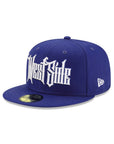 West Side Old English Graffiti Font Royal on White 59Fifty Fitted