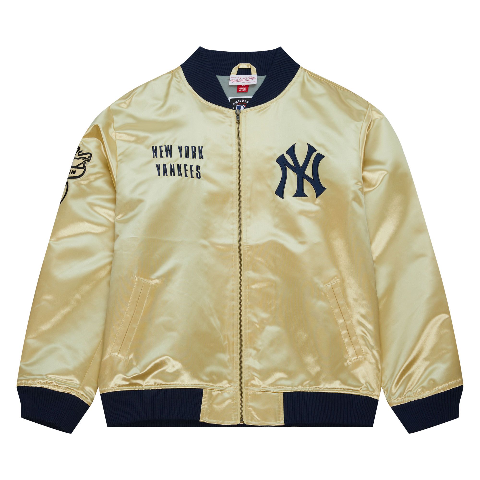 Mitchell \u0026 Ness Men's MLB New York Yankees OG 2.0 Lightweight Satin Full-Zip Jacket, Gold, Large, image size:2000x2000