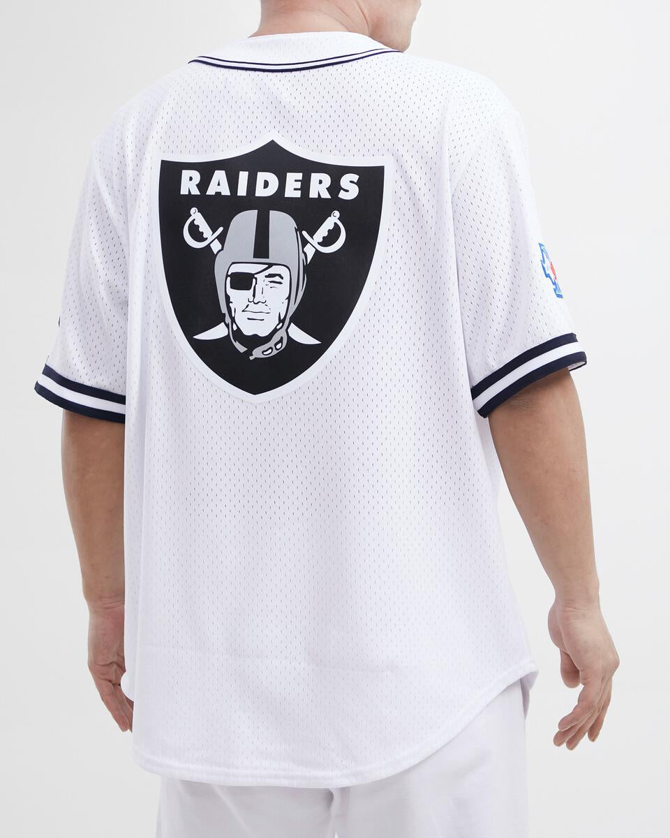 nfl raiders gear Nfl Las Vegas Raiders Logo Men's Mesh Button Down Jersey (White) 3XL / White