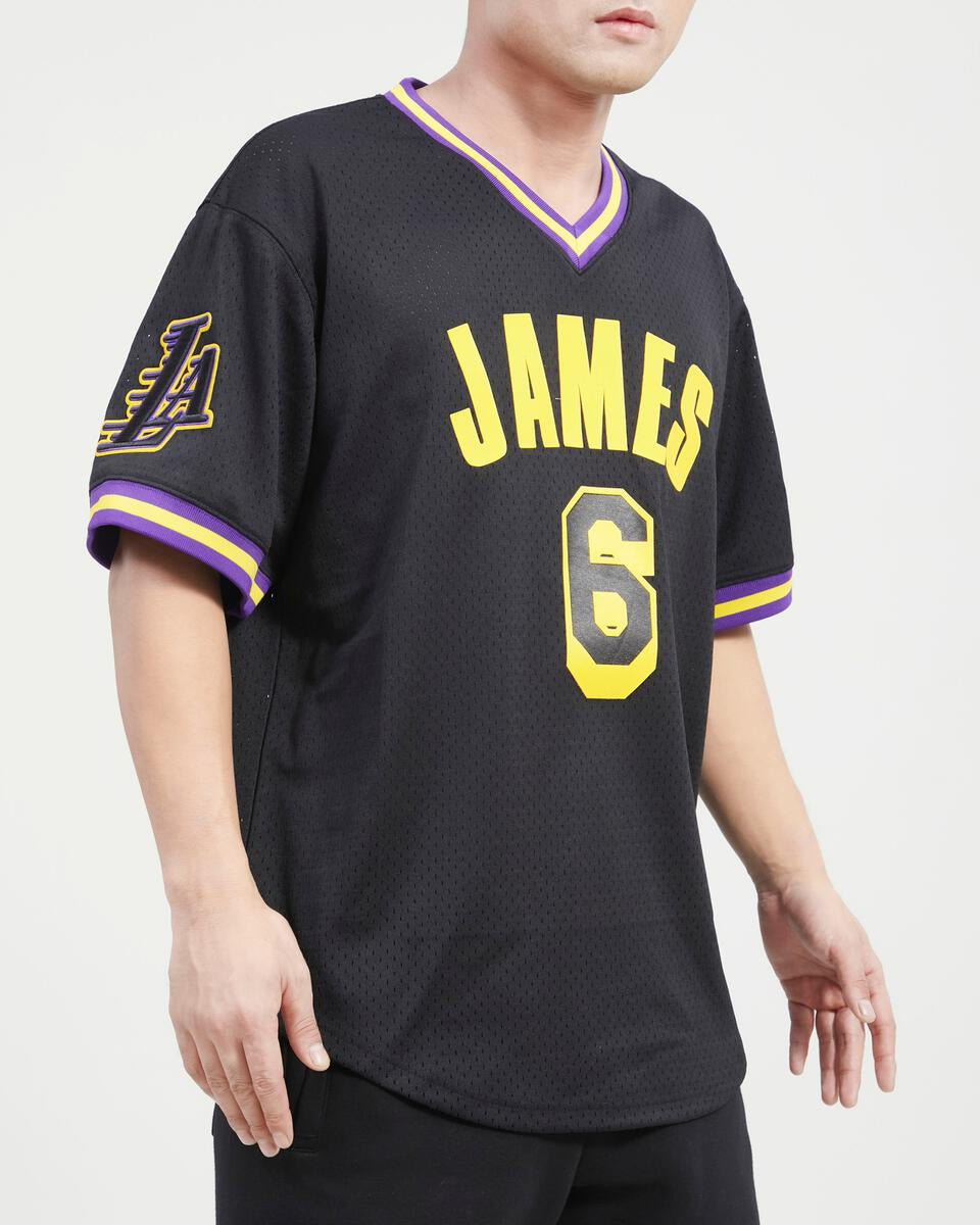 LOS ANGELES LAKERS LEBRON JAMES #6 MESH BUTTON UP SHIRT (BLACK