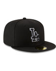 Los Angeles Dodgers Black on Black White Outline 59Fifty Fitted Hat