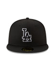 Los Angeles Dodgers Black on Black White Outline 59Fifty Fitted Hat