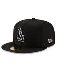 Los Angeles Dodgers Black on Black White Outline 59Fifty Fitted Hat