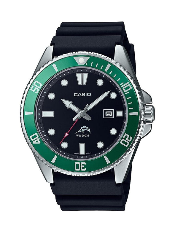 Casio Black Resin Band Green Dial Analog Watch