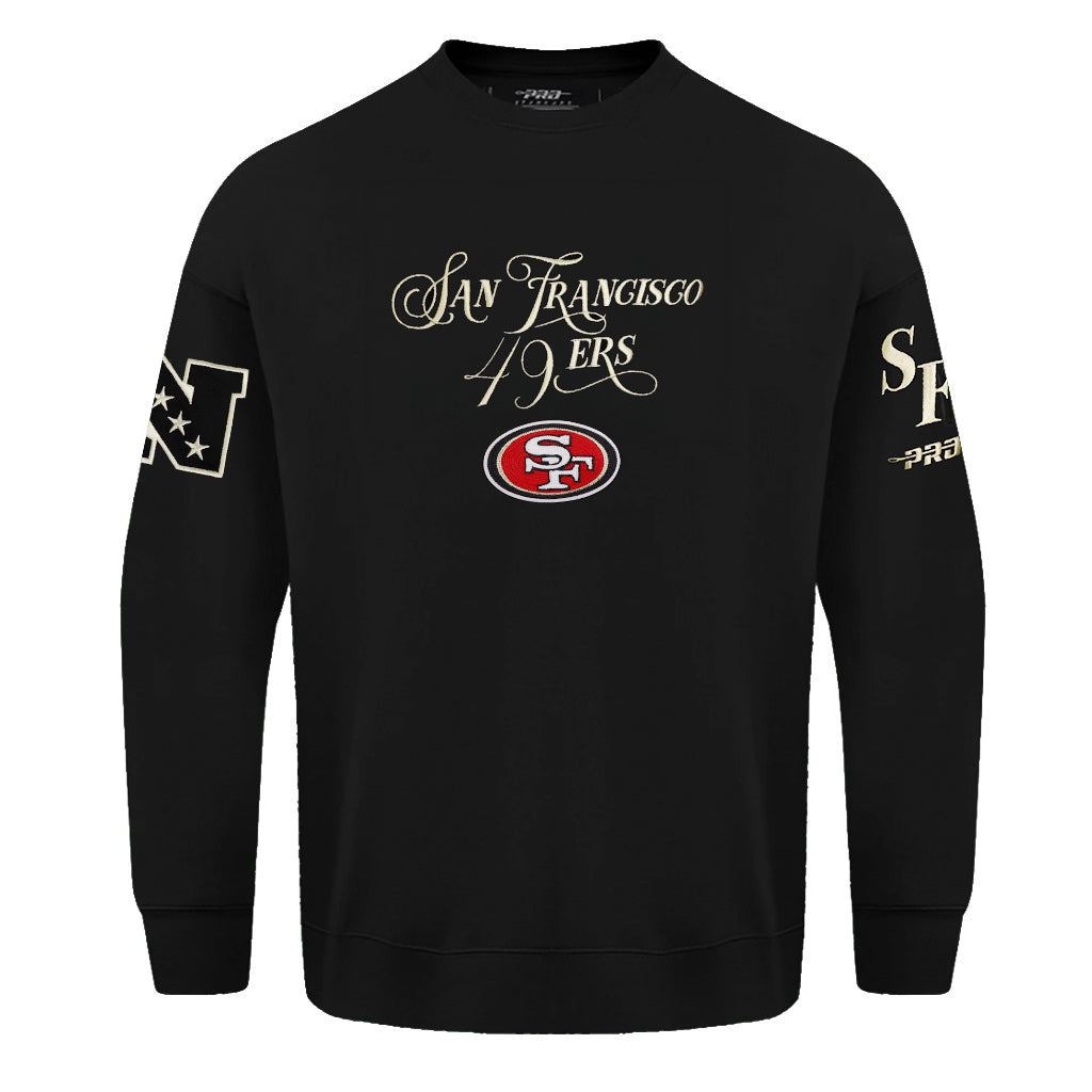 Pro Standard San Francisco 49ers Script Winners Circle Drop Shoulder Black Crewneck