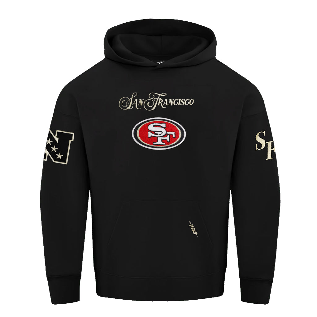 Pro Standard San Francisco 49ers Script Winners Circle Drop Shoulder Black Hoody
