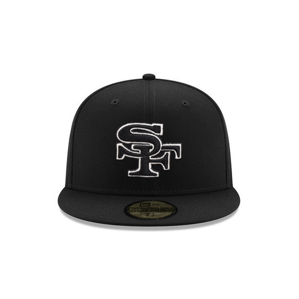 San Francisco 49ers Black On Black White Outline SF 59Fifty Fitted