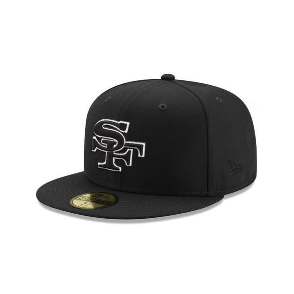 San Francisco 49ers Black On Black White Outline SF 59Fifty Fitted