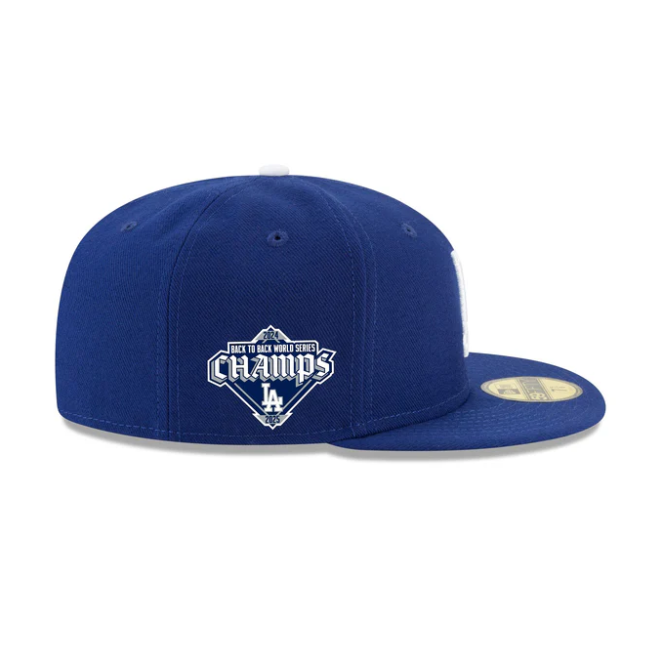 Los Angeles Dodgers Back-to-Back 2024-2025 World Series Champions Old English Side Patch 59Fifty Fitted