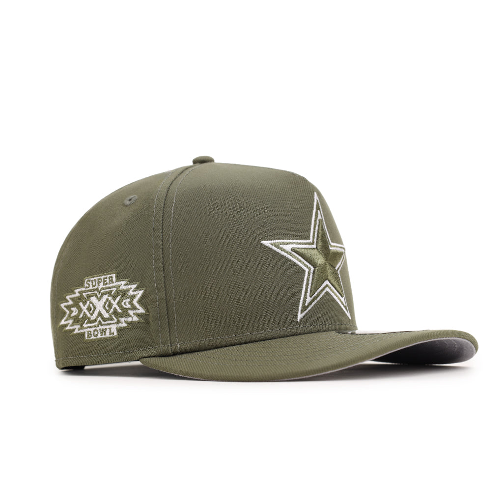 Dallas Cowboys Olive Green On White Super Bowl XXX SP 9Fifty A-Frame Snapback