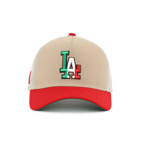 Los Angeles Dodgers Camel Mexico Flag SP 9Forty A-Frame Trucker Snapback