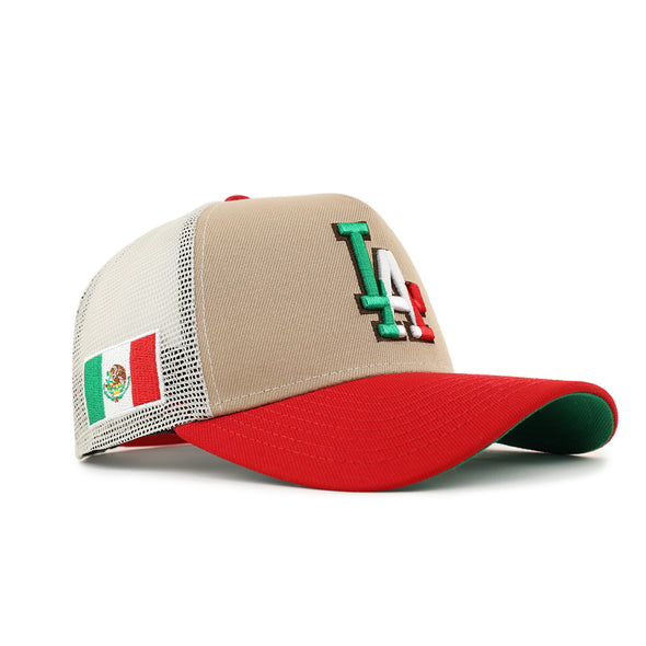 Los Angeles Dodgers Camel Mexico Flag SP 9Forty A-Frame Trucker Snapback