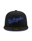 Los Angeles Dodgers Wordmark Black On Metallic Blue 1984 Olympic SP 59Fifty Fitted
