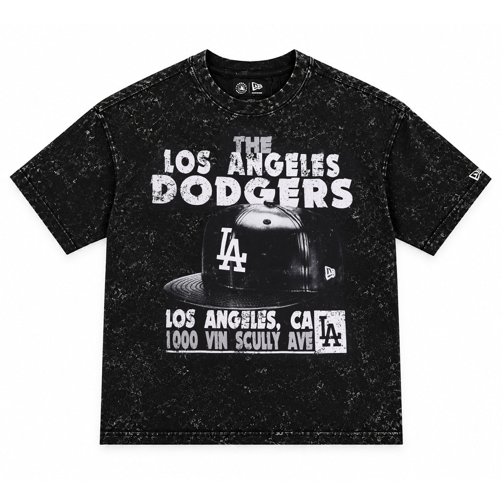 New Era Los Angeles Dodgers Stadium Address Black Mineral Wash Tee