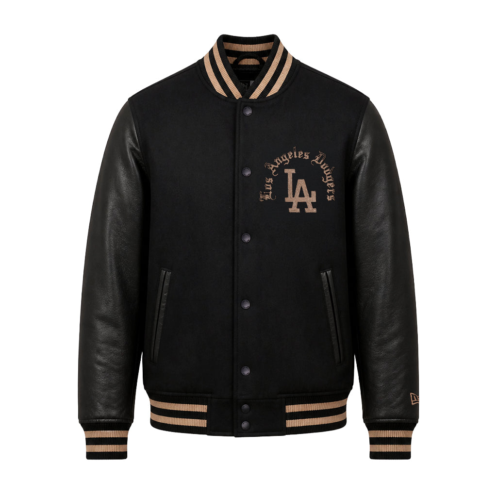 New Era Los Angeles Dodgers Bleeding Dodger Blue Heritage Black Varsity Jacket