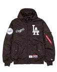 New Era X Alpha Industries Los Angeles Dodgers L-2B Hooded Bomber Jacket Brown
