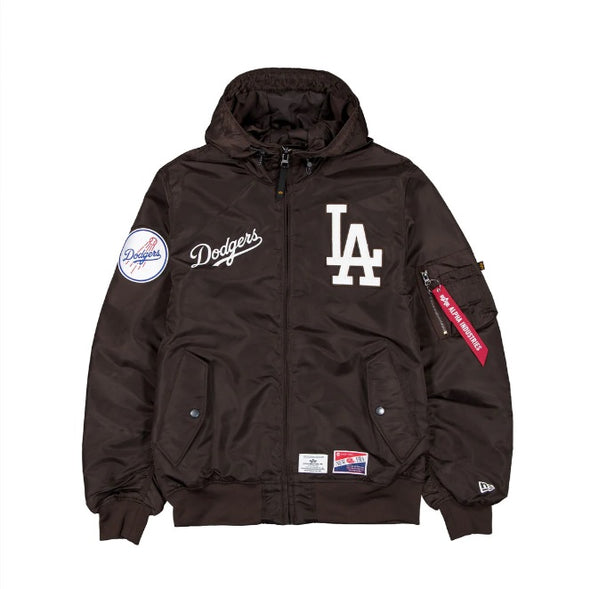 New Era X Alpha Industries Los Angeles Dodgers L-2B Hooded Bomber Jacket Brown