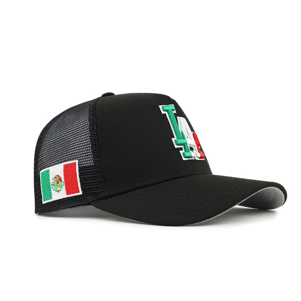 Los Angeles Dodgers Black Mexico Flag SP 9Forty A-Frame Trucker Snapback