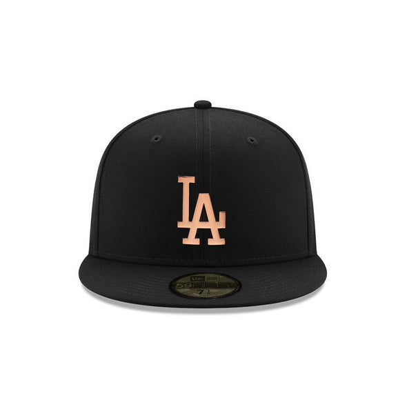Los Angeles Dodgers Black on Rose Gold Metal Badge 59Fifty Fitted