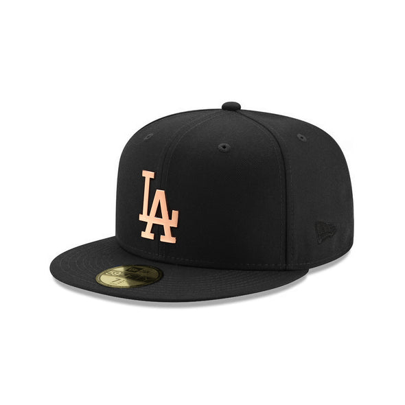 Los Angeles Dodgers Black on Rose Gold Metal Badge 59Fifty Fitted