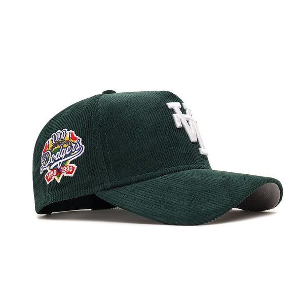 Los Angeles Dodgers Upside Down Corduroy Dark Green On White 100th Anniversary SP 9Forty A-Frame Snapback