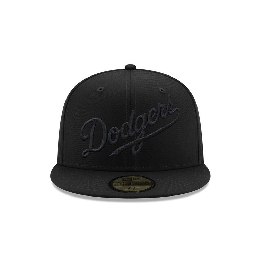 Los Angeles Dodgers Wordmark Script Black on Black MLB 59Fifty Fitted Hat