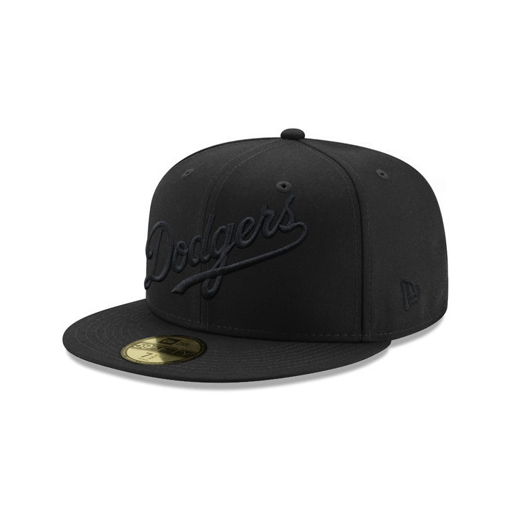 Los Angeles Dodgers Wordmark Script Black on Black MLB 59Fifty Fitted Hat