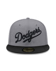 Los Angeles Dodgers Wordmark Script Storm Grey Black MLB 59Fifty Fitted Hat