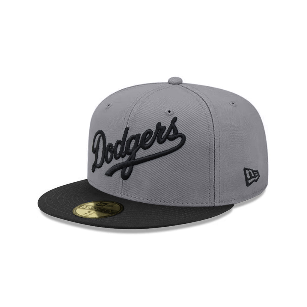 Los Angeles Dodgers Wordmark Script Storm Grey Black MLB 59Fifty Fitted Hat