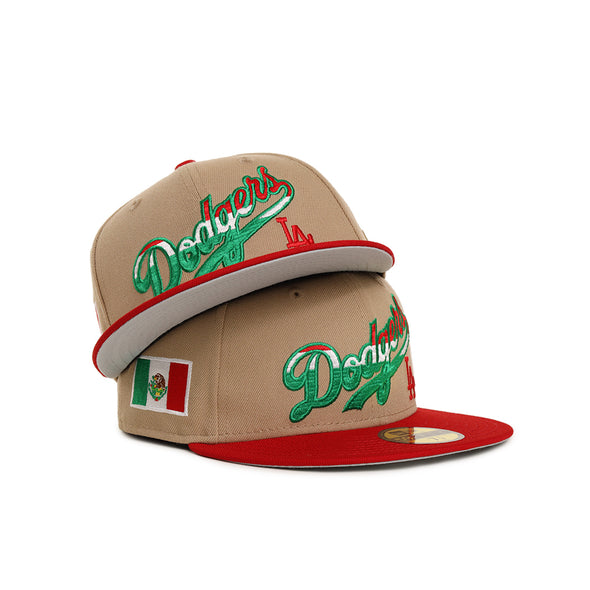 Los Angeles Dodgers Wordmark X Mexico Camel Red 2 Tone 59Fifty Fitted
