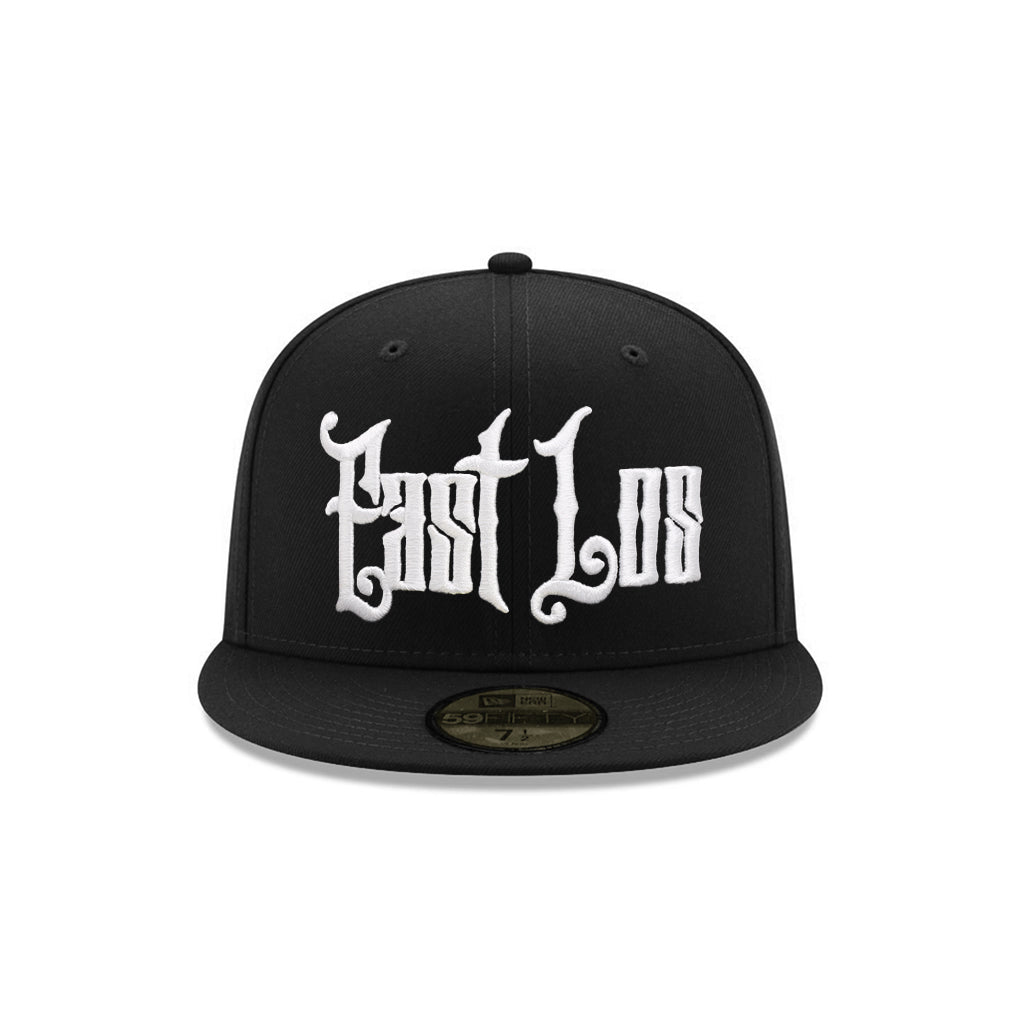 East Los Old English Graffiti Font Black on White 59Fifty Fitted
