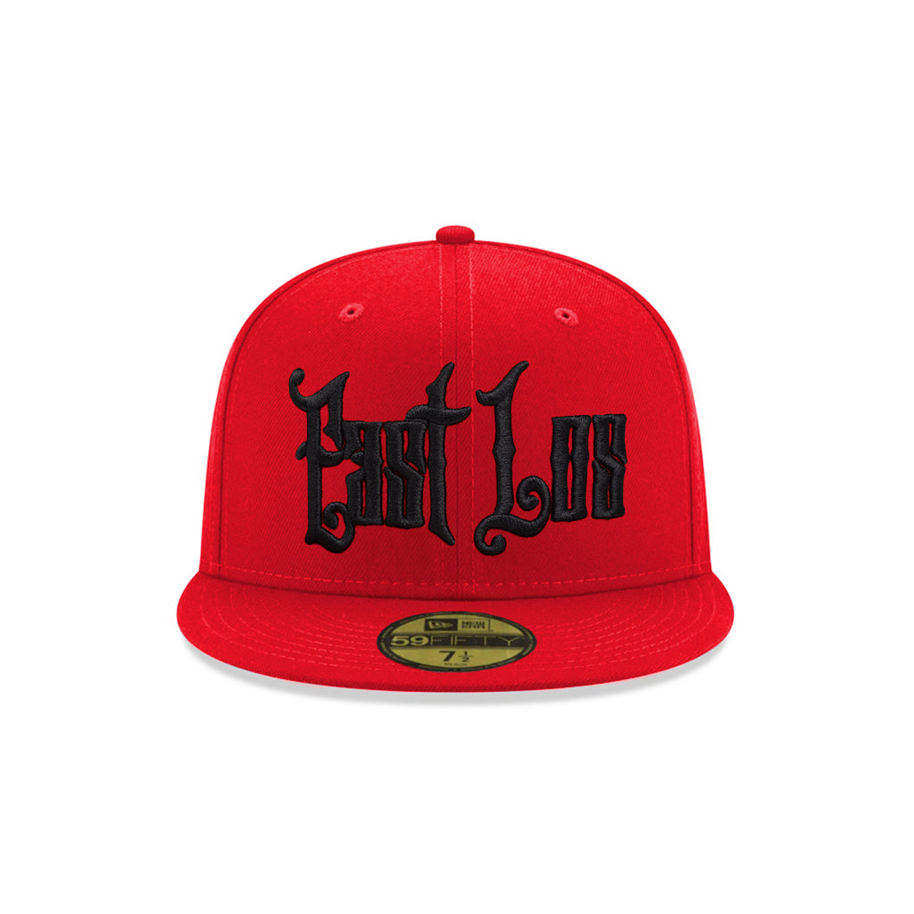 East Los Old English Graffiti Font Red on Black 59Fifty Fitted