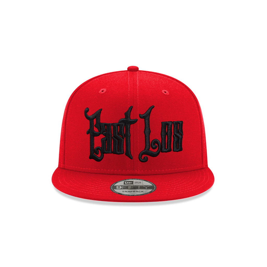 East Los Old English Graffiti Font Red on Black 9Fifty Snapback
