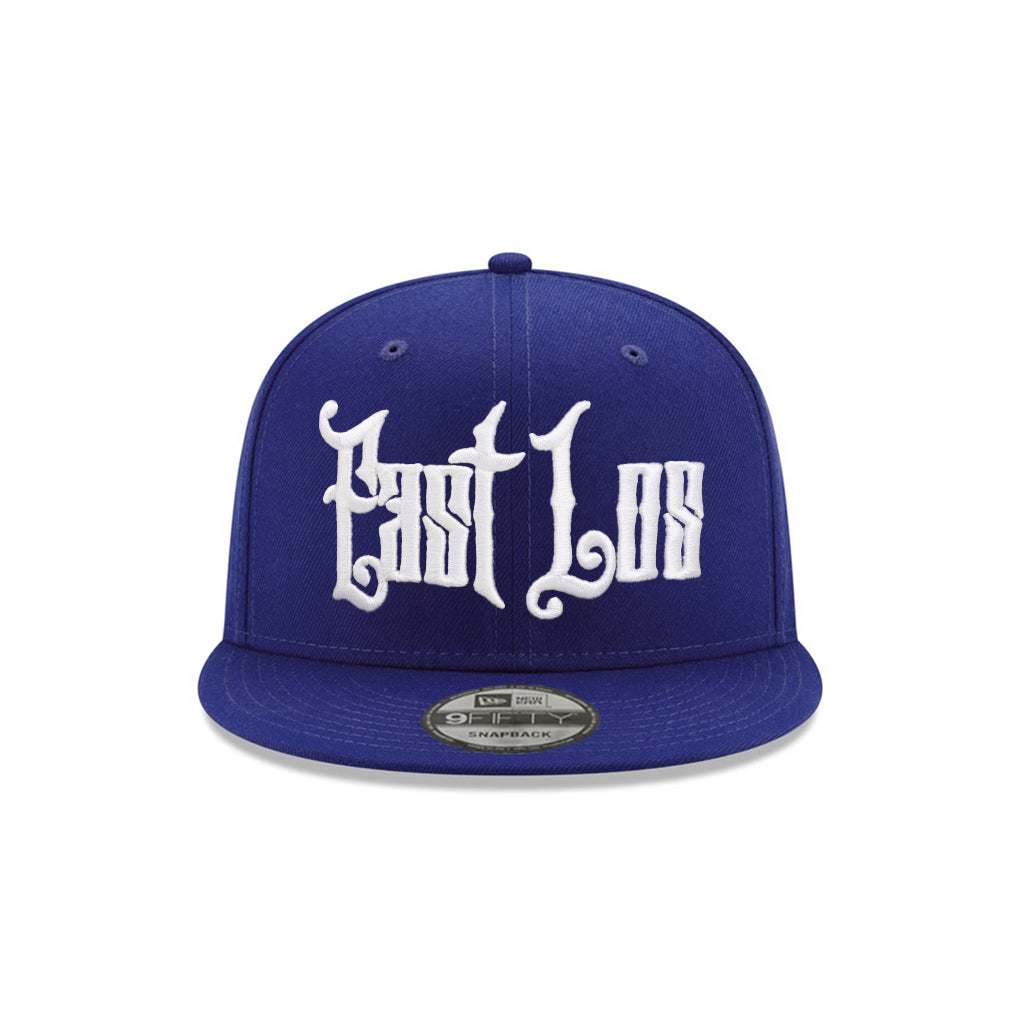East Los Old English Graffiti Font Royal on White 9Fifty Snapback