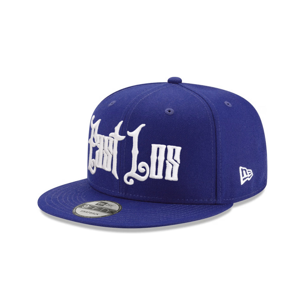 East Los Old English Graffiti Font Royal on White 9Fifty Snapback