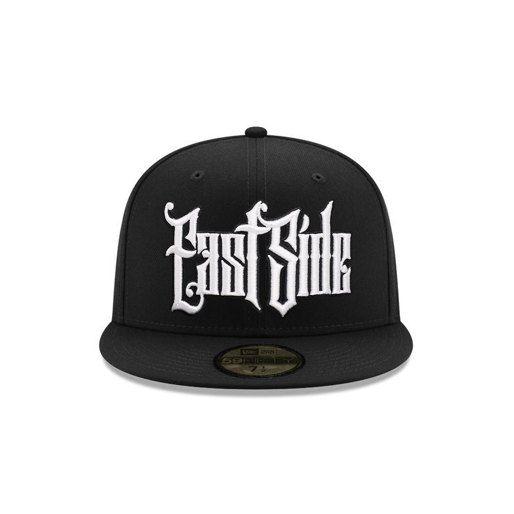 East Side Old English Graffiti Font Black on White 59Fifty Fitted